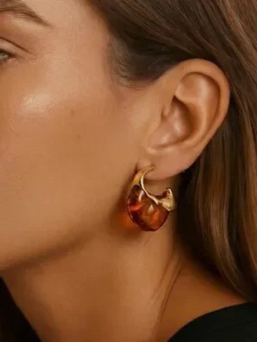 Molten Amber Gold Resin Hoop Earrings